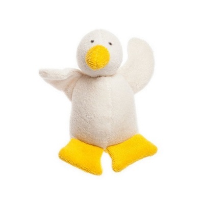 Pelúcia de pato branco com bico e pés amarelos