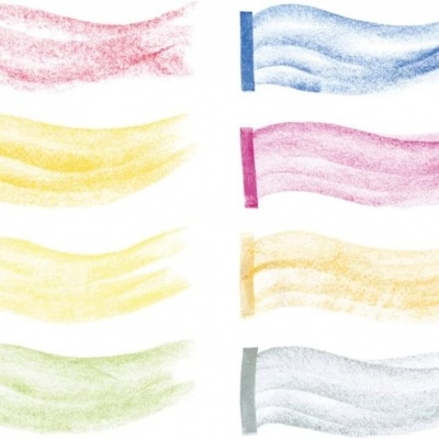 Amostras coloridas em tons pastel com bordas coloridas verticais