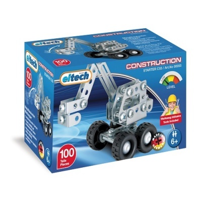 Caixa azul de conjunto de construção eltech STARTER CS5 com 100 peças e imagem do modelo montado.