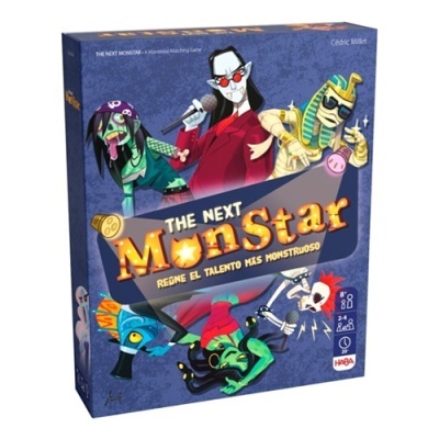 Caixa azul de jogo 'The Next MonStar' com personagens monstruosos coloridos cartoon