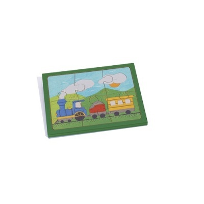 Quebra-cabeças infantil de comboio em madeira com moldura verde