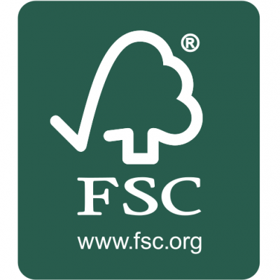 Etiqueta FSC verde com logotipo branco e texto www.fsc.org