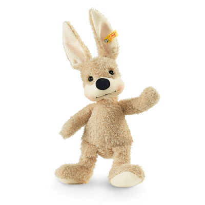 Pelúcia de coelho bege claro com olhos pretos e orelhas creme