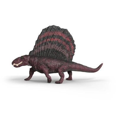 Figura de dinossauro Dimetrodon preto e vermelho em fundo branco
