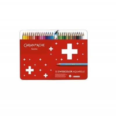 Estojo metálico vermelho com lápis de cor Caran d'Ache 30 unidades