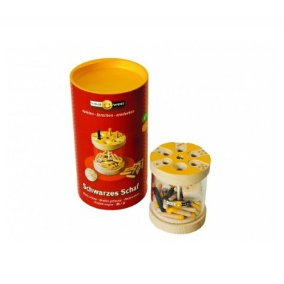 Jogo de madeira Schwarzes Schaf com embalagem vermelha e tampa amarela