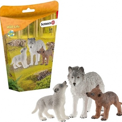 Conjunto de figuras de lobos Schleich com embalagem laranja