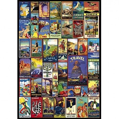 Coleção de cartazes vintage de viagens coloridos de diversos destinos globais