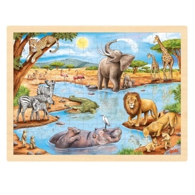 Quebra-cabeças infantil com animais selvagens em savana africana