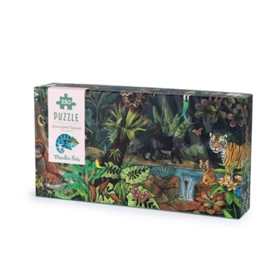 Caixa de puzzle 350 peças com ilustracao de floresta tropical e animais