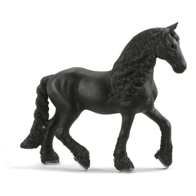 Figura de cavalo preto detalhada com crina e cauda longas e encaracoladas