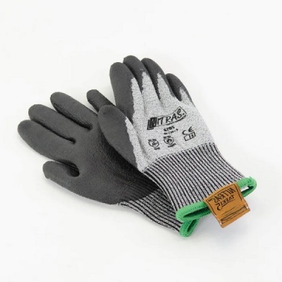 Luvas de proteção cinza e preto com parte superior em tecido e palma emborrachada