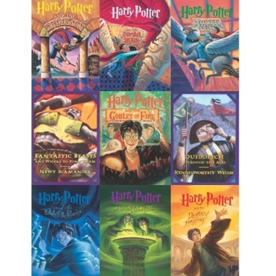 Capas coloridas dos livros da série Harry Potter e Animais Fantásticos
