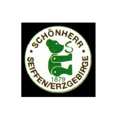 Logótipo redondo com texto SCHÖNHERR SEIFEN/ERZGEBIRGE 1879 e urso verde estilizado