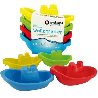 Conjunto de barcos de plástico coloridos para brincar com embalagem da marca spielstabil