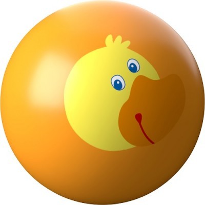 Bola laranja com rosto desenhado de pato amarelo