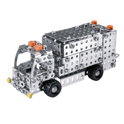 Brinquedo camião em metal com rodas pretas e parafusos