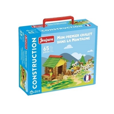 Caixa de construção Jeujura Montanha 65 peças com chalé e vacas