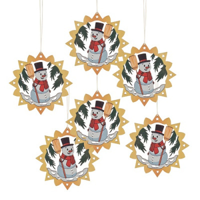 Pendentes de Natal com bonecos de neve e flocos de neve dourados