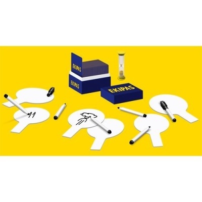 Jogo de cartas, marcadores, ampulheta e caixas EKIPAS