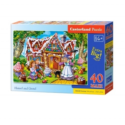 Caixa de puzzle Castorland com 40 peças extragrandes, imagem da casa de chocolate do conto Hansel and Gretel