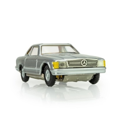 Carrinho de brinquedo Mercedes cinzento com faróis amarelos
