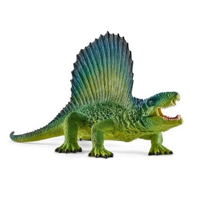 Figura de dinossauro Dinossauro Dimetrodon verde e azul com barbatana dorsal
