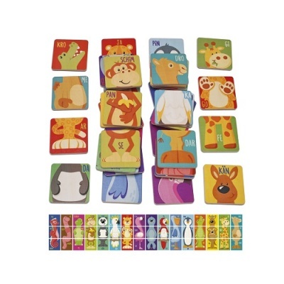 Jogo de cartas coloridas com animais e letras para crianças