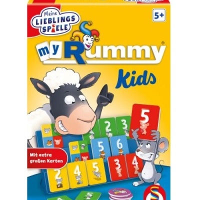 Caixa do jogo my Rummy Kids com ilustrações de ovelha e rato