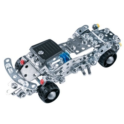 Modelo de carro metálico com rodas negras e detalhes coloridos