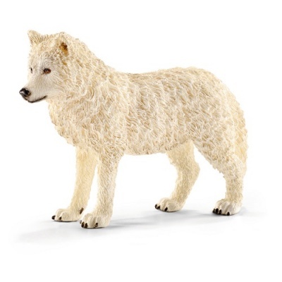 Figura decorativa de lobo branco em material texturizado