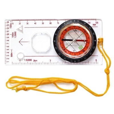 Bússola de orientação transparente com régua e cordão amarelo