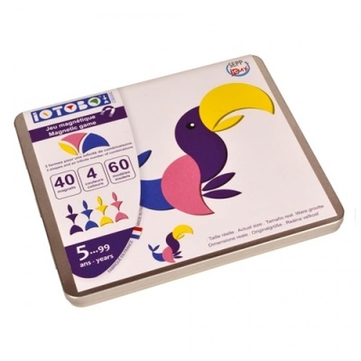 Jogo magnético Tobog com 40 peças coloridas e ilustração de tucano