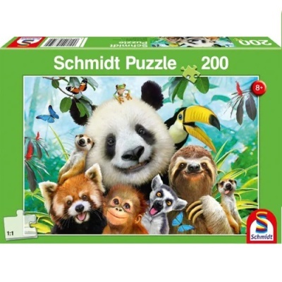Caixa verde de puzzle Schmidt Puzzle 200 com imagem de animais variados