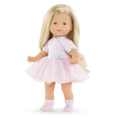 Boneca loira com vestido rosa claro e tule brilhante