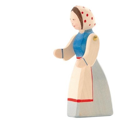 Figura de madeira de mulher com vestuário tradicional pintado à mão