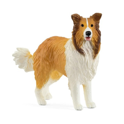 Figura de cão Collie em plástico castanho e branco