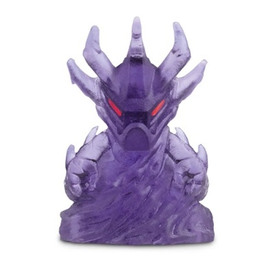 Figura roxa translúcida com olhos vermelhos e chifres