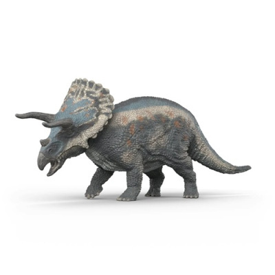 Figura de dinossauro Triceratops cinzento com detalhes azuis