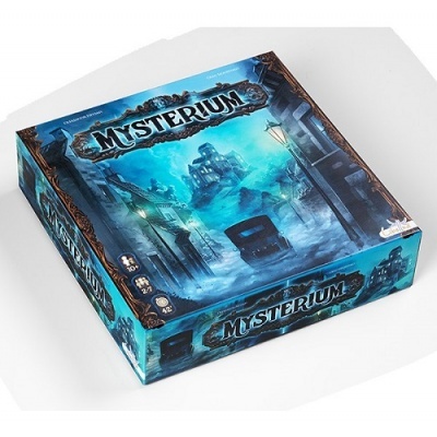 Caixa do jogo de tabuleiro MYSTERIUM em tons de azul com imagem noturna