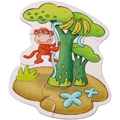 Puzzle infantil com macaco e árvore com bananas