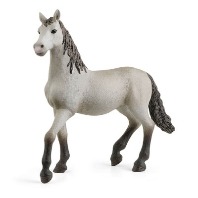 Figura de cavalo cinza com crina e cauda castanha escura