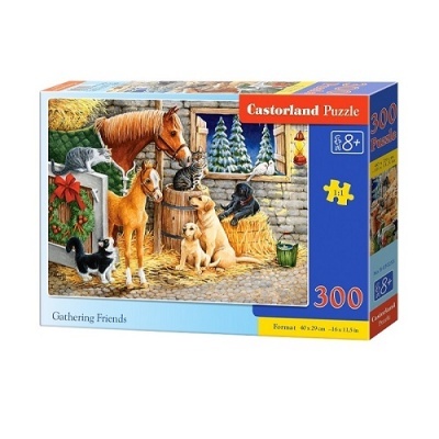 Embalagem de puzzle Castorland com 300 peças e ilustração de animais no estábulo