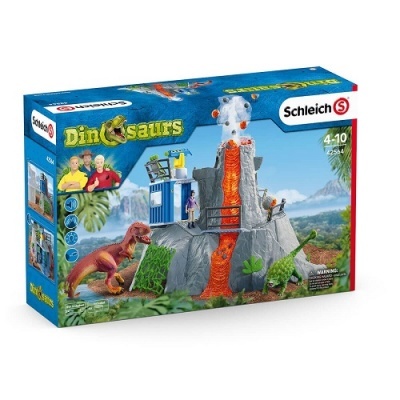 Caixa de brinquedo Schleich Dinosaurs com vulcão e dinossauros.