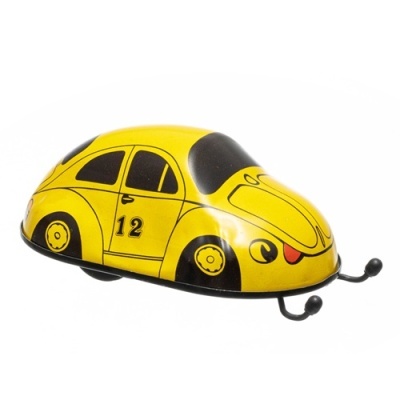 Carro de brinquedo amarelo com número 12, detalhes em preto e vermelho