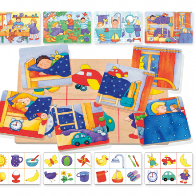 Jogo de cartas infantil com ilustrações coloridas de cenas diárias e objetos