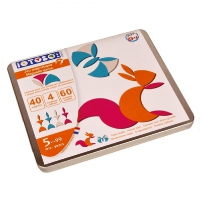 Jogo magnético LOTOBÓ em embalagem branca com peças coloridas e texto em francês