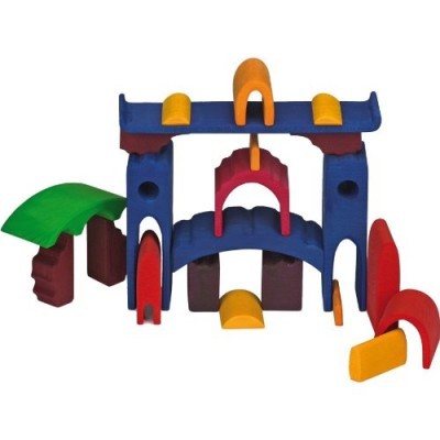 Brinquedo infantil de blocos de construção coloridos em madeira