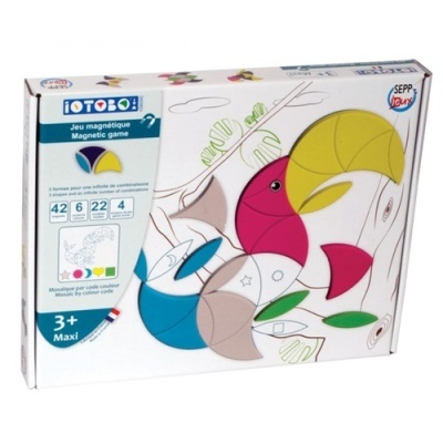 Caixa de jogo magnético TOTORTO com ilustração de tucano colorido