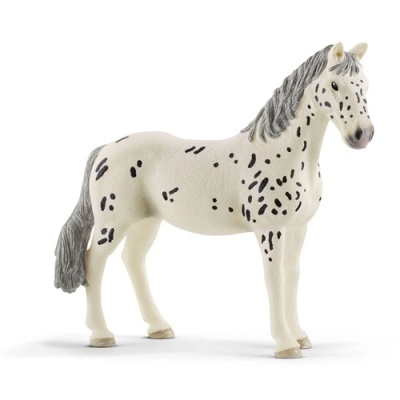Figura de cavalo branco com manchas pretas e crina cinzenta